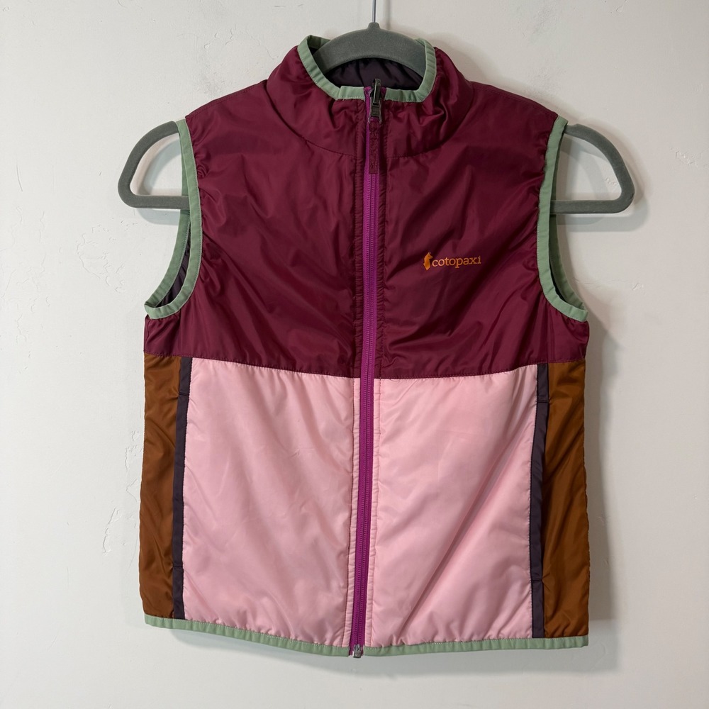 Cotopaxi Kids Teca Cálido Vest Small Maroon Pink Brown Colorblock Full Zip